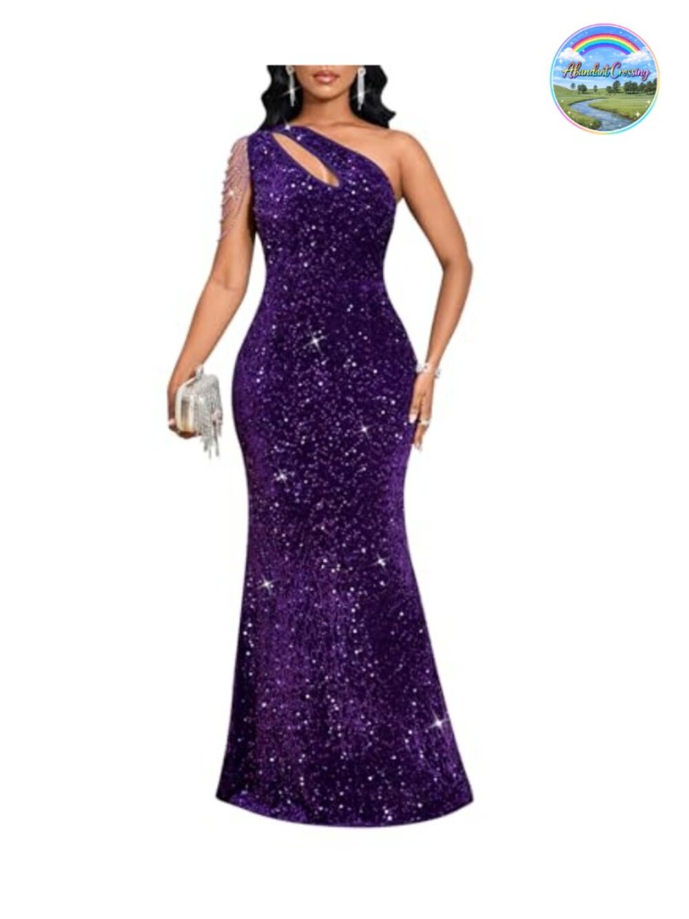 Sequin One Shoulder Tassel Mermaid Bodycon Maxi Formal Evening Dress